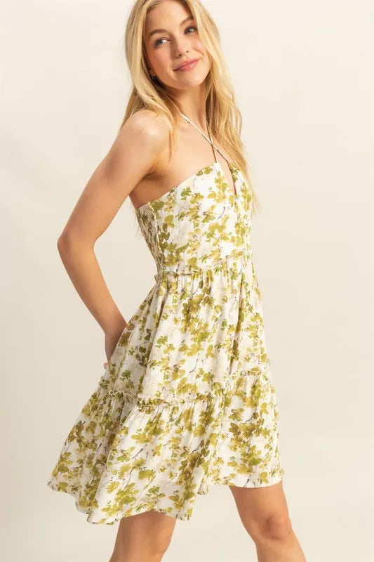 HYFVE Floral Print Halter Neck Tiered Mini Dress - Farnelli