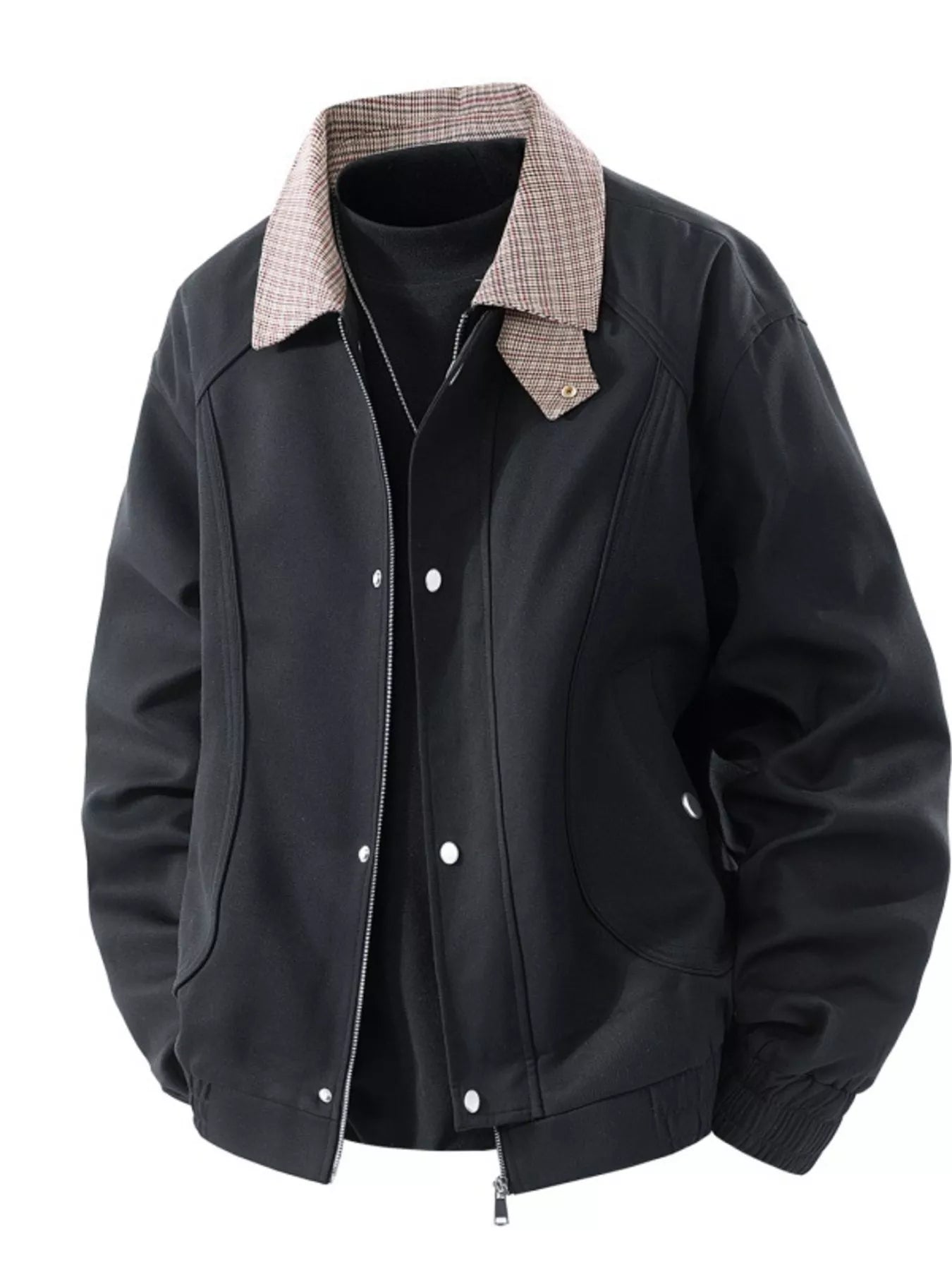 Men's Plus Size Casual Plaid Collar Zip Up Jacket - Farnelli