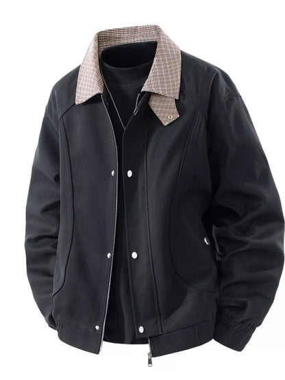 Men's Plus Size Casual Plaid Collar Zip Up Jacket - Farnelli