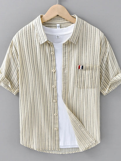 Men's Plus Size Striped Button Up Short Sleeve Shirt - Farnelli