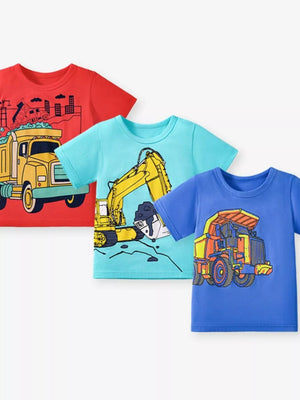 Children's Construction Vehicle Graphic Short Sleeve T-Shirt - Farnelli