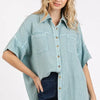 Mittoshop Mineral Wash Gauze Oversized Short Sleeve Shirt - Seafoam