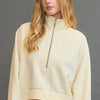 Umgee Full Size Half Zip Cropped Sweatshirt Plus Size - Pastel Yellow