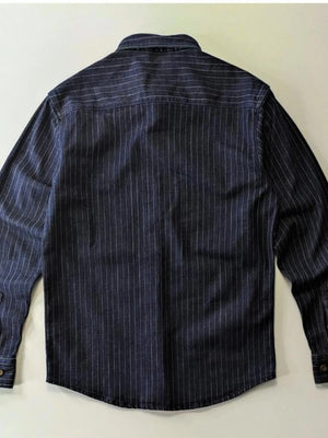 Men's Plus Size Striped Button Up Denim Shirt - Farnelli