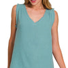 Zenana Double Gauze Raw Edge V-Neck Tank - DUSTY TEAL