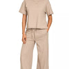 Zenana Cotton Slub Short Sleeve Tee and Pants Set - ASH MOCHA