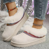 Fur-Lined Platform Boots with Decorative Woven Strap - Ivory