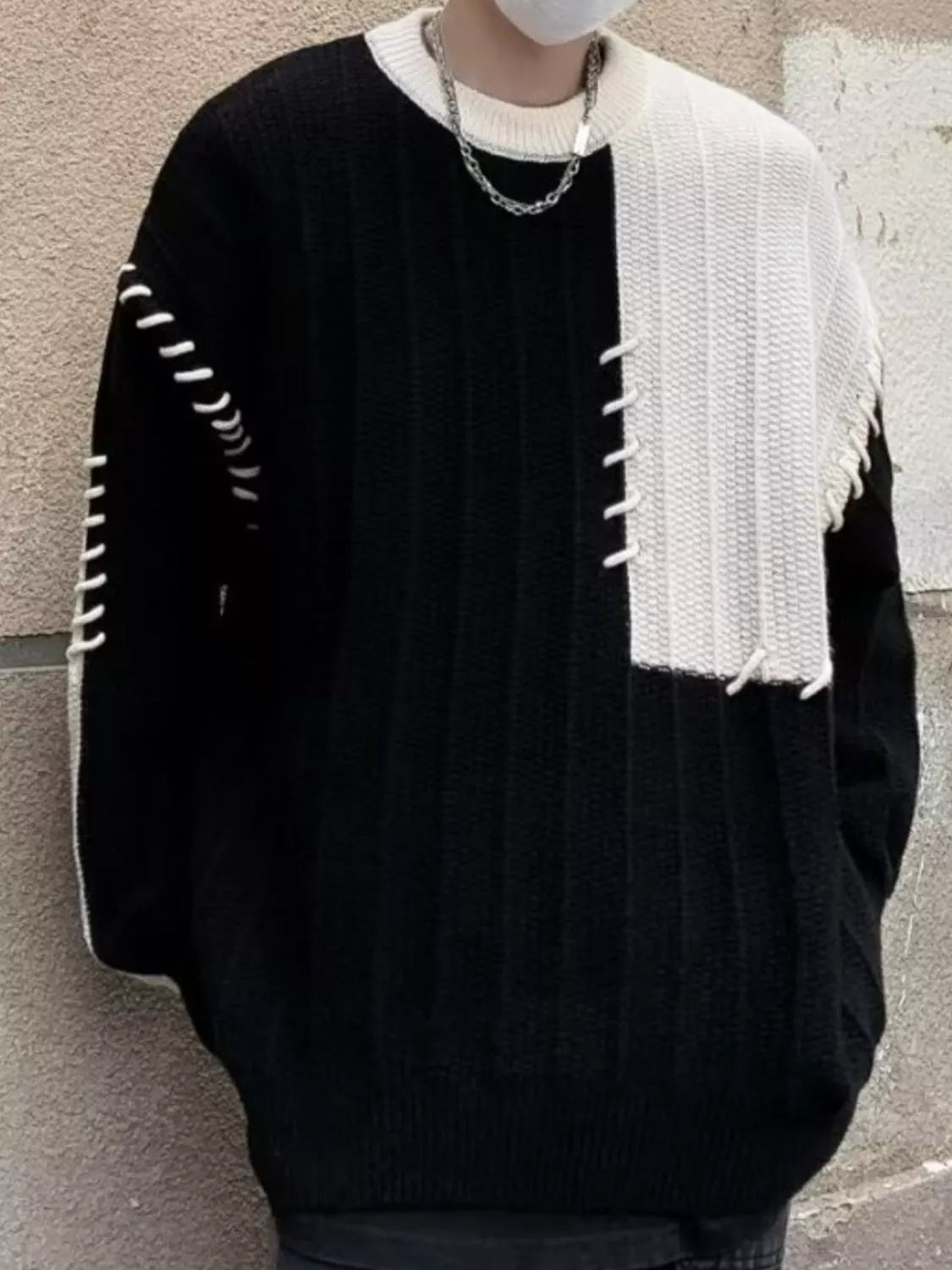 Men's Color Block Round Neck Sweater - Farnelli