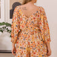 ODDI Full Size Printed Ruff Sleeve Romper with Pockets - Farnelli