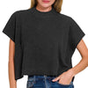 Zenana Viscose Mock Neck Short Sleeve Boxy Sweater - BLACK