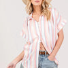 SAGE+FIG Full Size Multi Stripe Button Down Short Sleeve Shirt Plus Size - PINK