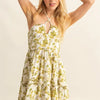 HYFVE Floral Print Halter Neck Tiered Mini Dress - Yellow-Green