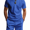 Men's Full Size Round Neck Short Sleeve Top and Shorts Set Plus Size - Royal Blue