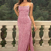 Sequin Backless Split Maxi Dress - Strawberry
