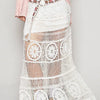 POL Crochet Floral Flared Skirt with Elastic Waist Band - OFF WHITE