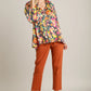 Umgee Full Size Satin Paisley Ruffle Neck Button-Up Shirt Plus Size - Farnelli