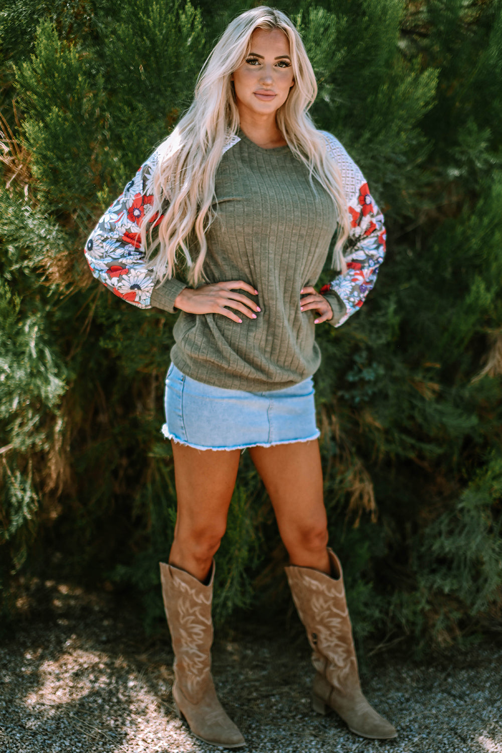 Bailey Patchwork Long Sleeve Ribbed Blouse - Farnelli