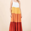 Mittoshop Color Block Tiered Pull-On Maxi Dress - APRICOT MULTI