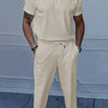 Men's Full Size Quarter Zip Short Sleeve Polo and Pants Set Plus Size - Apricot