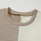 Color Block Patchwork Textured Long Sleeve Top and Short Lounge Set - Farnelli