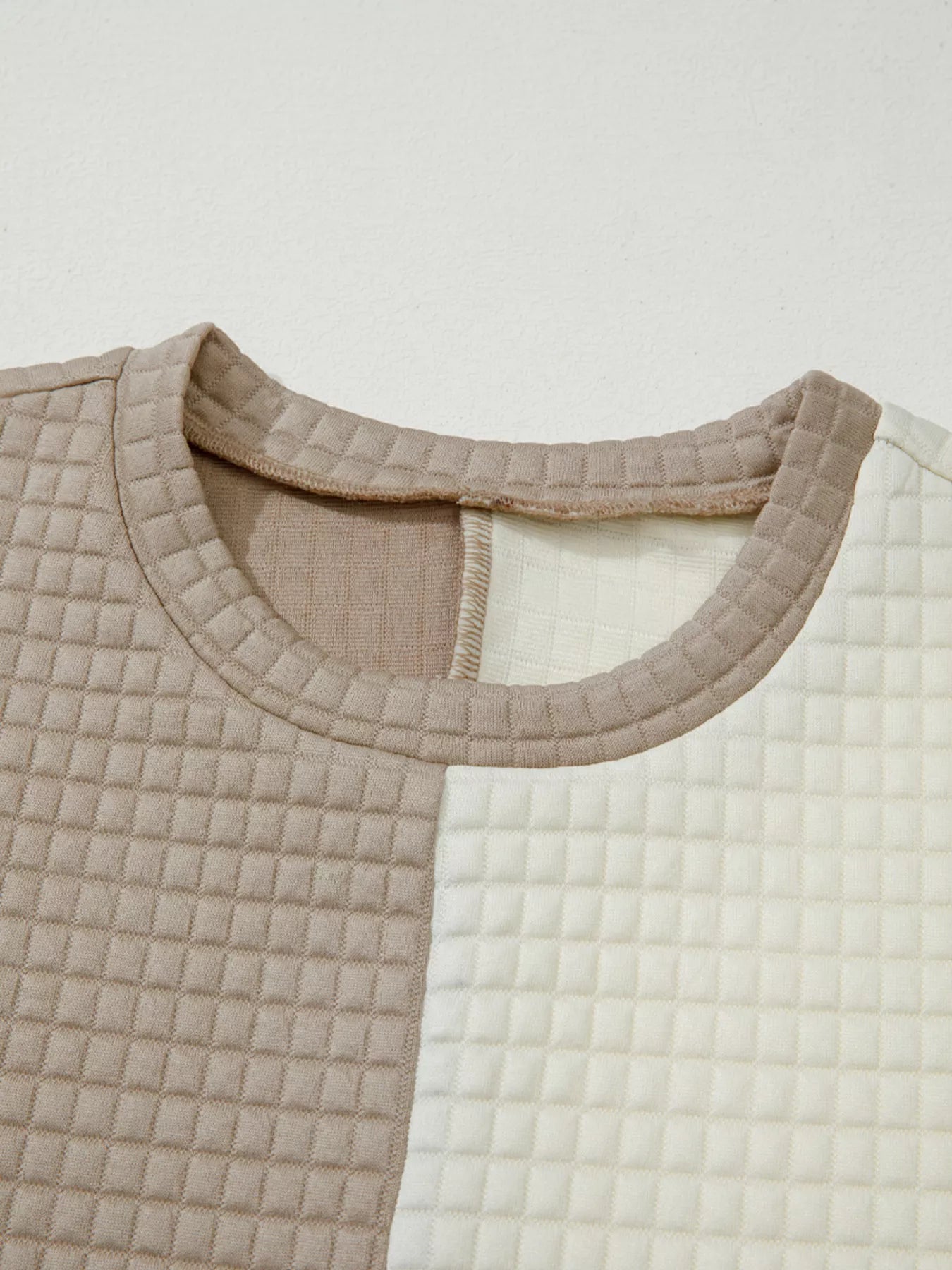Color Block Patchwork Textured Long Sleeve Top and Short Lounge Set - Farnelli
