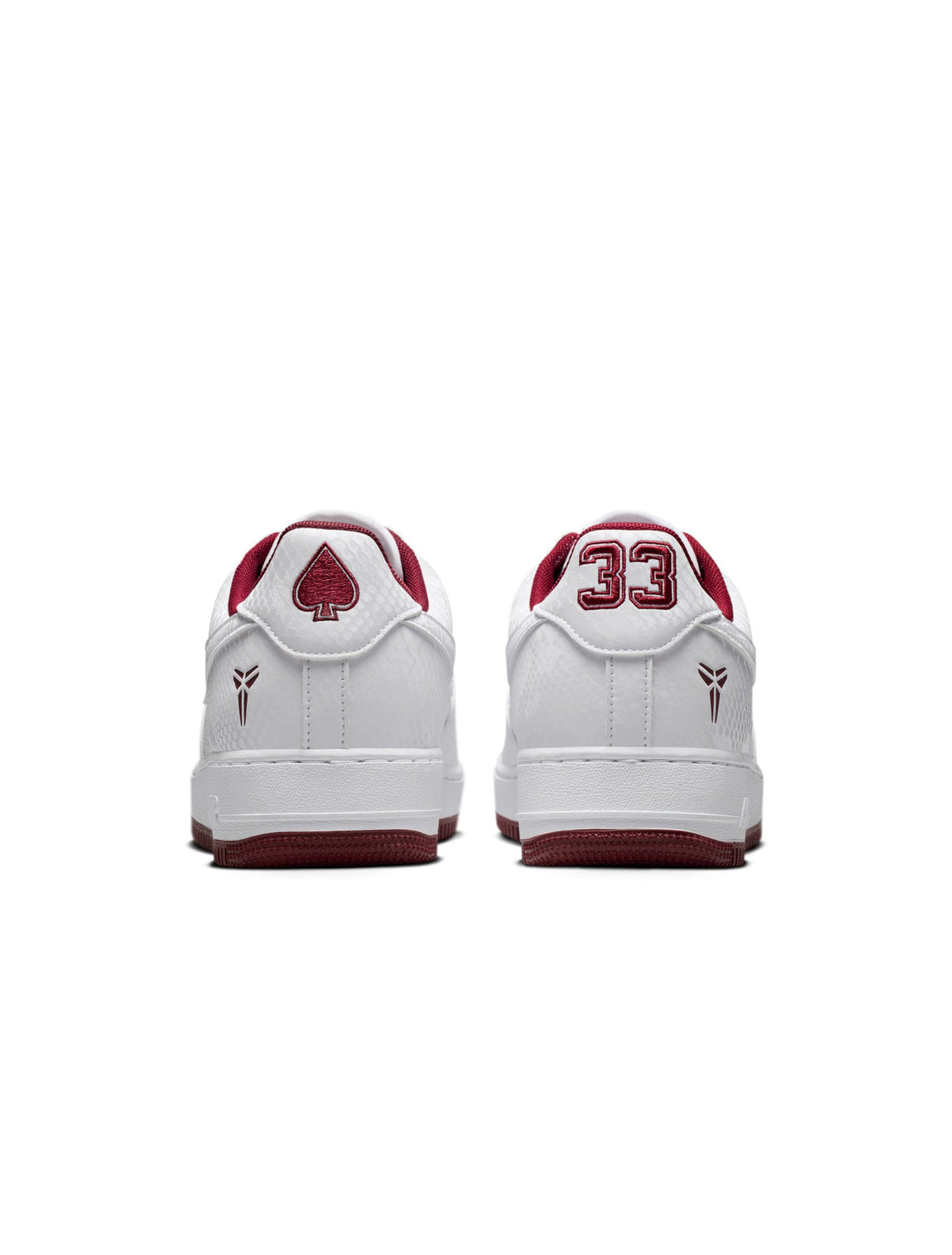 Nike men's Kobe Air Force 1 Low sneakers in white and team red, casual footwear with classic low-top design.