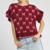 Umgee Bow Knit Ruffle Sleeve Sweater - Burgundy