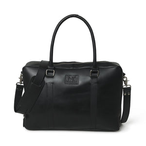 Black buffalo leather laptop briefcase by Classy Leather Bags with sturdy handles and professional design.