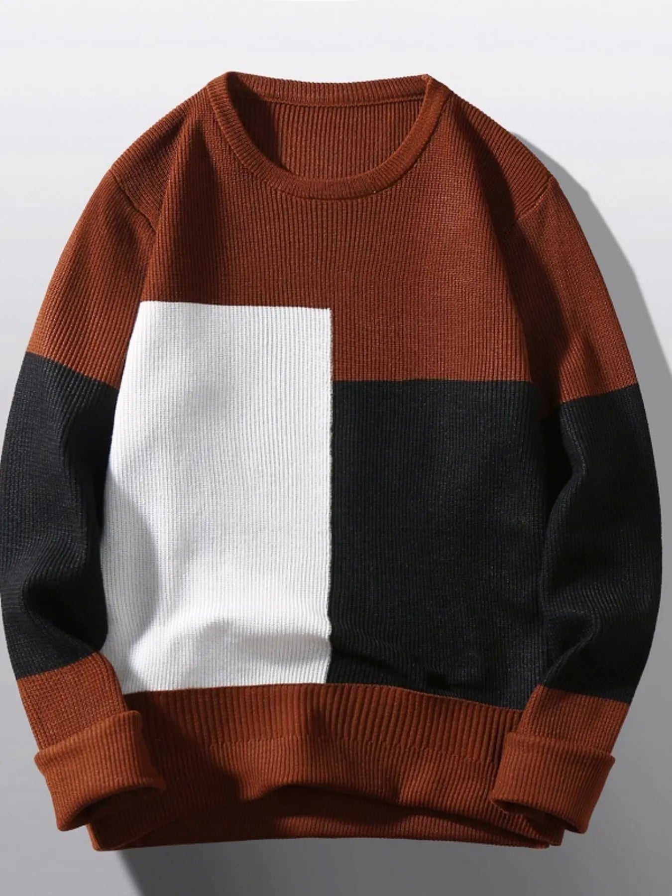 Men's Plus Size Color Block Round Neck Sweater - Farnelli