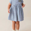 Children's Striped Panda Applique Casual Dress - Dusty Blue