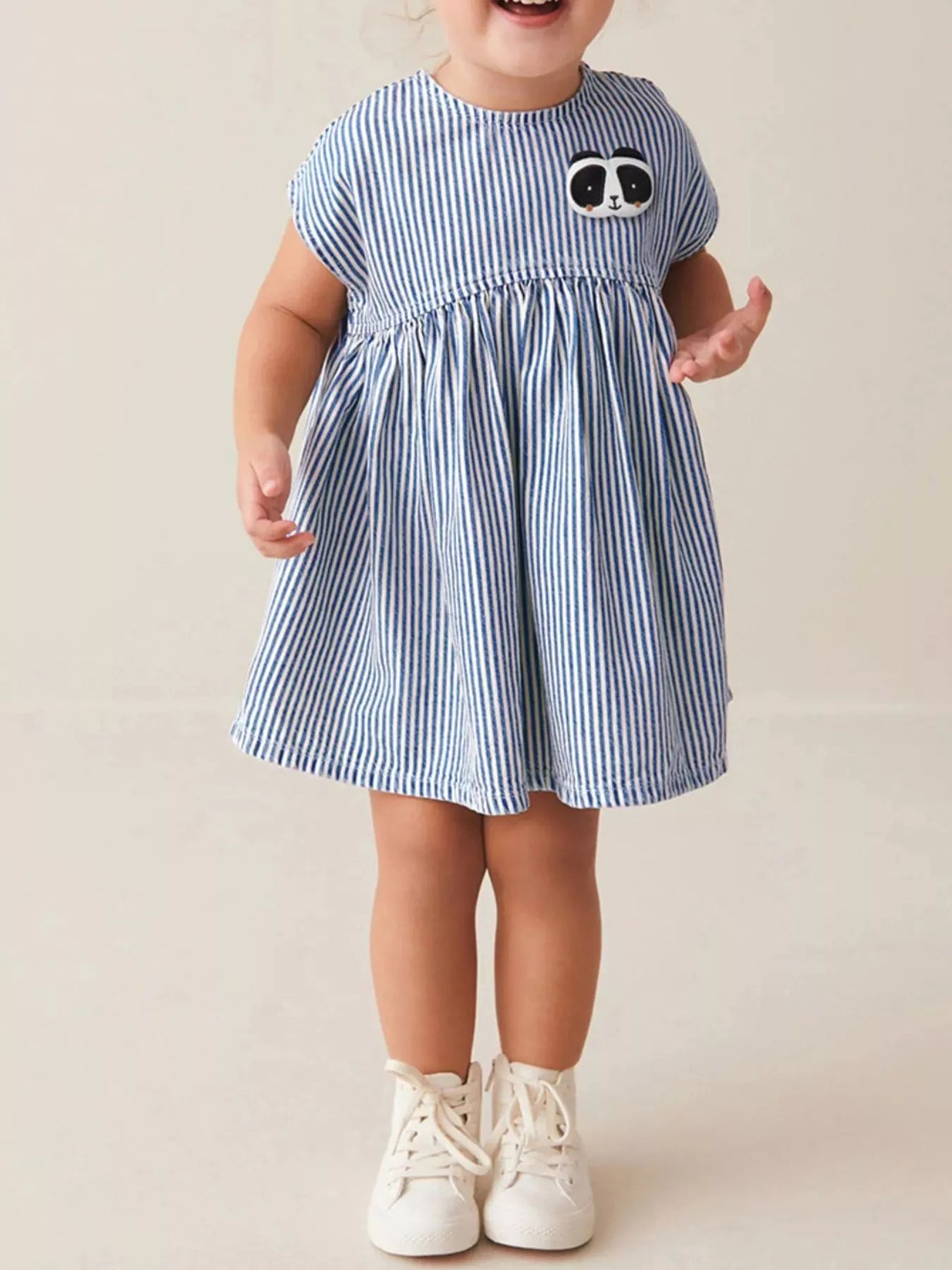 Children's Striped Panda Applique Casual Dress - Farnelli