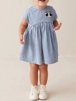 Children's Striped Panda Applique Casual Dress - Farnelli