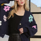 ADORA Flower Button Down Lantern Sleeve Cardigan - Farnelli