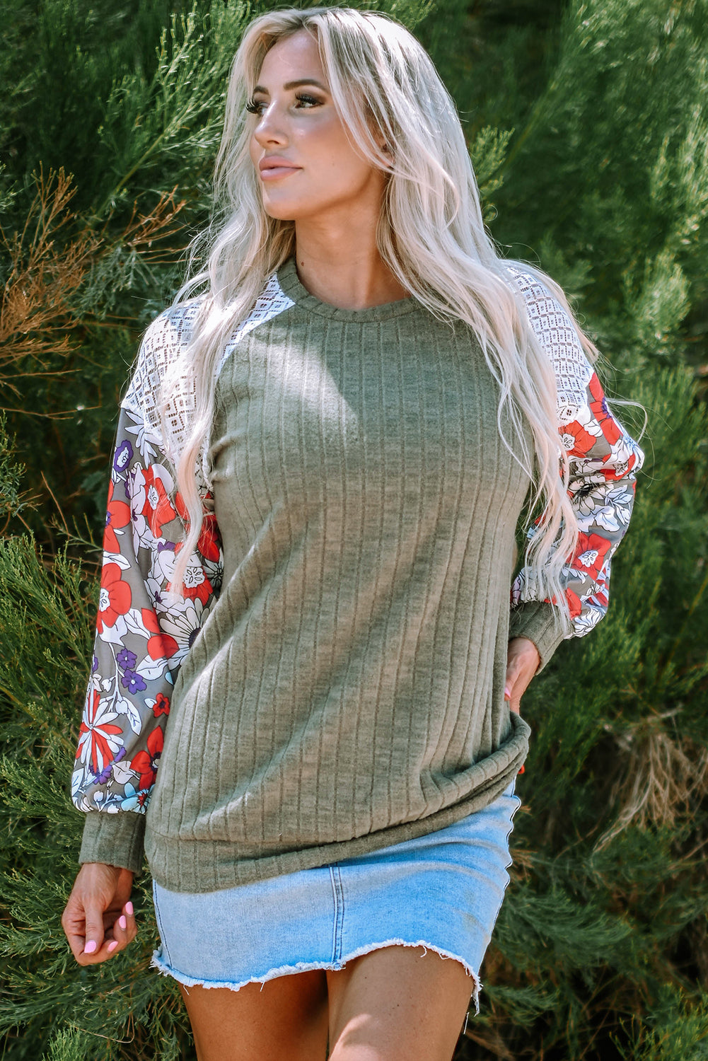 Bailey Patchwork Long Sleeve Ribbed Blouse - Farnelli