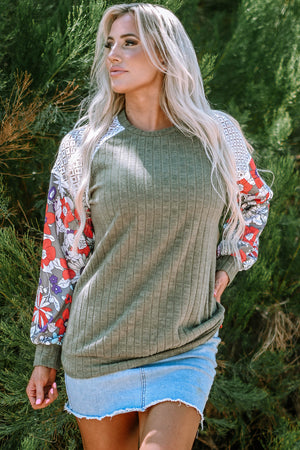 Bailey Patchwork Long Sleeve Ribbed Blouse - Farnelli