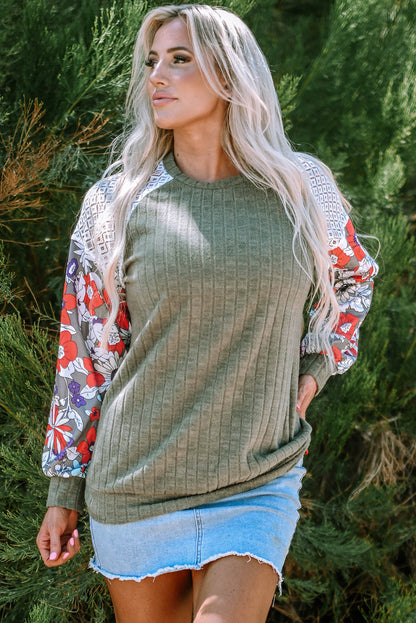Bailey Patchwork Long Sleeve Ribbed Blouse - Farnelli