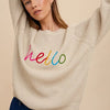 Annie Wear HELLO Embroidered Raglan Sleeve Sweater - Oatmeal