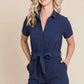 Lime 'N' Chili Collared Button Down Romper with Tie Belt - Farnelli