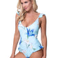 BLUE FLORAL RUFFLE TRIM ONE PIECE SWIMWEAR