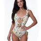 LEMON PRINT RUFFLE TRIM CUTOUT ONE PIECE SWIM