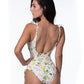 LEMON PRINT RUFFLE TRIM CUTOUT ONE PIECE SWIM