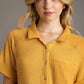 Umgee Full Size Waffle-Knit Short Sleeve Button Down Shirt Plus Size - Farnelli