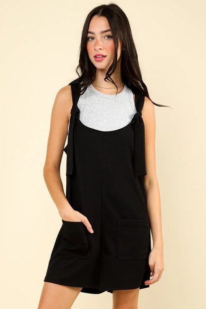 VERY J Tie Shoulder Front Pocket Romper - Farnelli