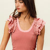 BiBi Rib Knit With Textured Ruffled Top - DUSTY ROSE