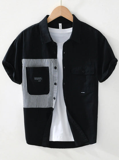 Men's Striped Button Front Short Sleeve Shirt - Farnelli