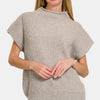 Zenana Short Sleeve Mock Neck Sweater - H Mocha