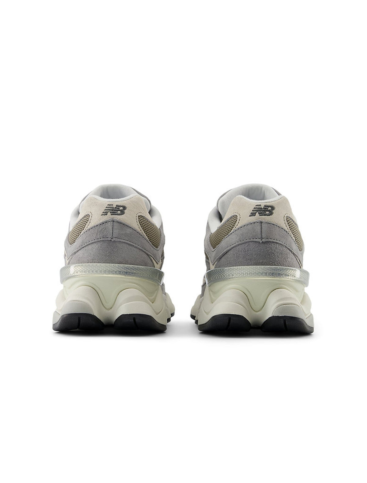 Men's New Balance 9060 lifestyle shoes in grey and brown, stylish sneakers with a modern design and textured sole.