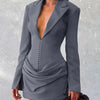 Full Size Blazer-Style Long Sleeve Mini Dress Plus Size - Gray