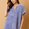 Zenana Washed Double Gauze 3/4 Button Henley Neck Shirt - MARLIN
