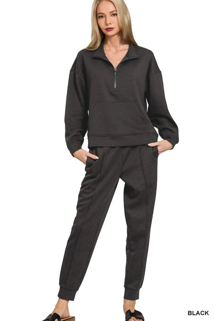 Zenana Scuba Half Zip Sweatshirt and Joggers Set - Farnelli